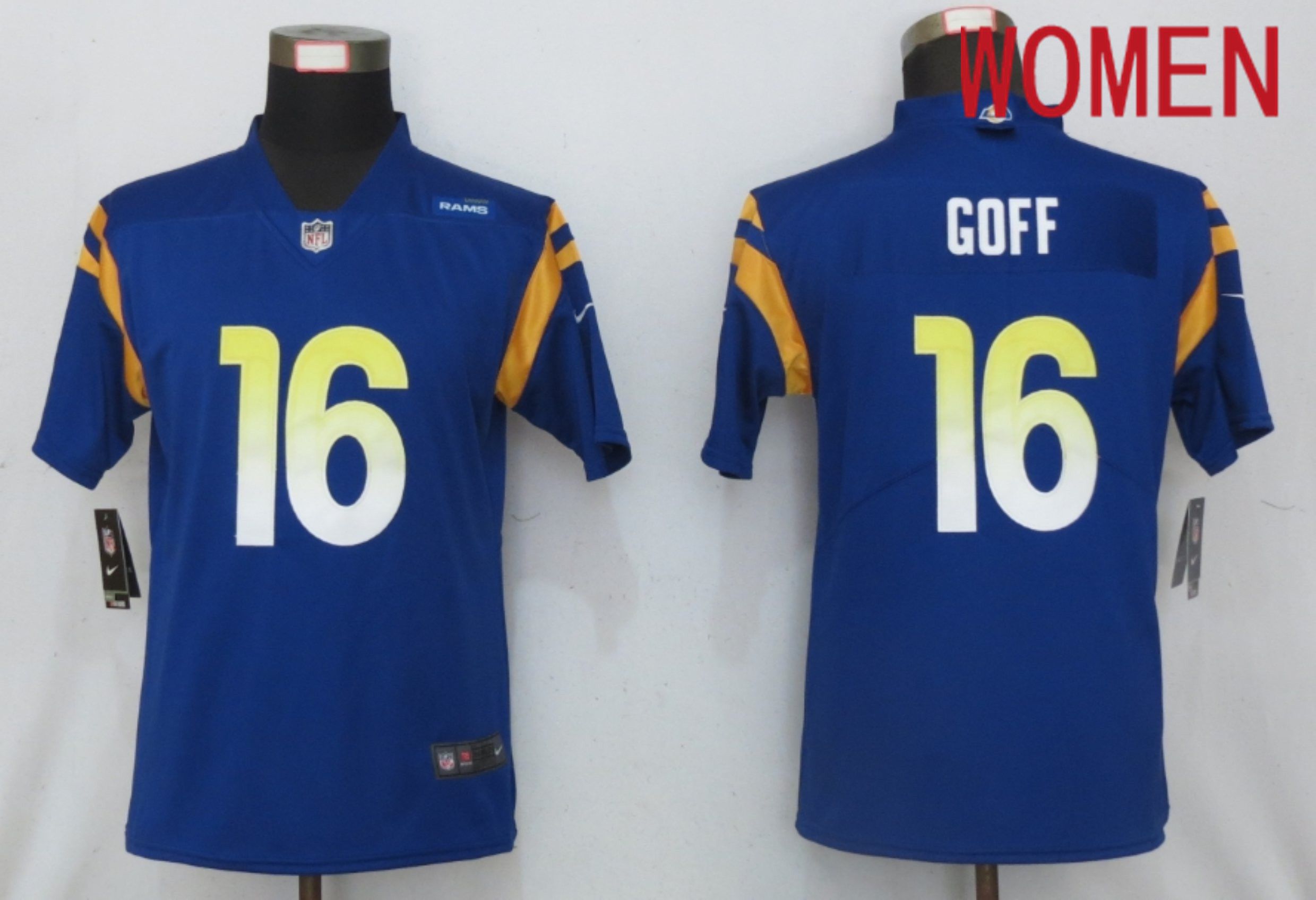 Women Los Angeles Rams 16 Goff Royal Los Angeles Rams Vapor Elite Playe Nike NFL Jerseys